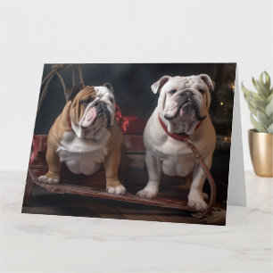 Cartão Bulldog Snowy Sleigh Decência de Natal