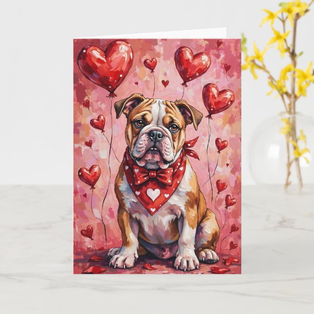 Cartão Bulldog Valentine’s Day Dog with Hearts Red (Flor Amarela)