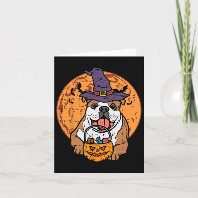 Cartão Bulldog Witat Moon Jack O Lantern Halloween Do (Frente)