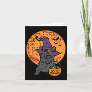 Cartão Bulldog Witch Moon Pumpkin Halloween Frenchog