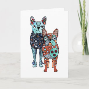 Cartão Bulldogs Franceses Caprichosas Arte Folclórica Doo