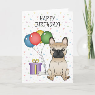 Cartão Bulldogue Francês Cartoon Cachorro Feliz Aniversár