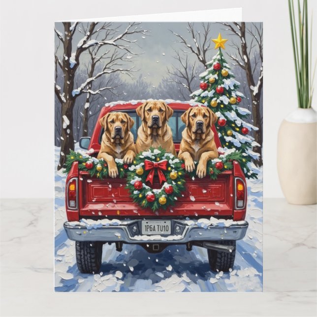 Cartão Bullmastiff Christmas Red Truck Holiday (Frente)