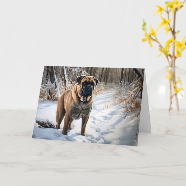 Cartão Bullmastiff Deixe Nevar Natal (Flor Amarela)