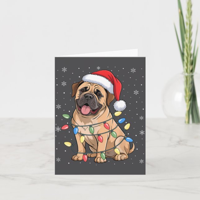Cartão Bullmastiff Dog Christmas Tree Lights Dogs Xmas Pa (Frente)
