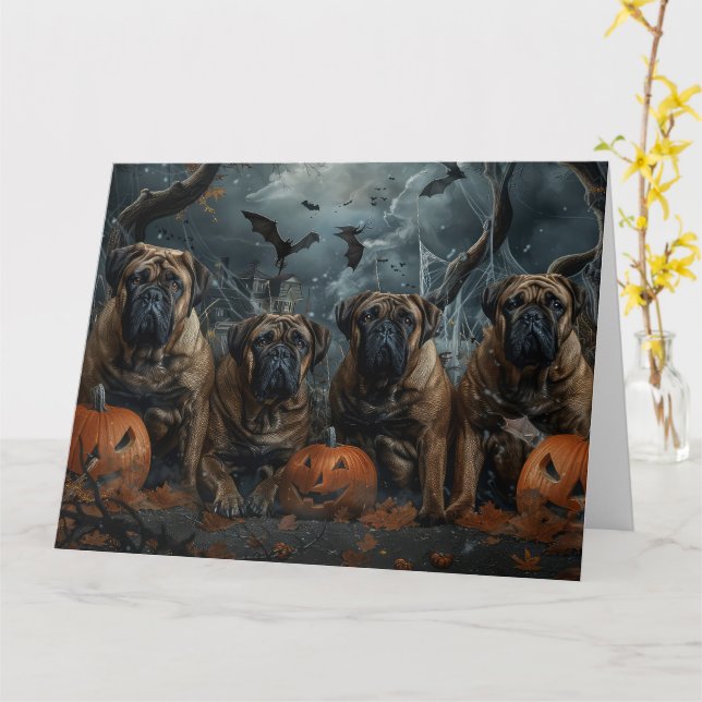 Cartão Bullmastiff Halloween Night Doggy Delight (Flor Amarela)