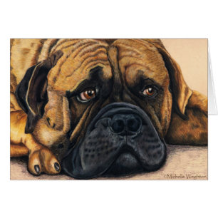 Cartão Bullmastiff que espera - arte da raça do cão