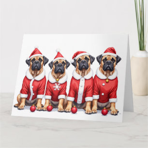 Cartão Bullmastiff vestido de Natal com chapéu de Papai N