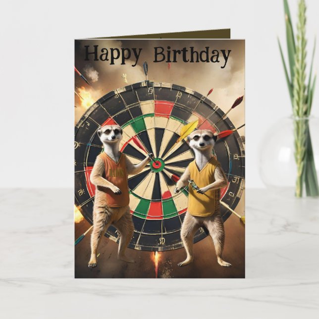 Cartão Bullseye Burrow: Jogadores Meerkat Dart, Aniversár (Frente)