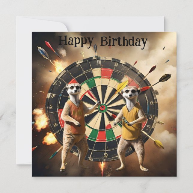 Cartão Bullseye Burrow: Jogadores Meerkat Dart, Aniversár (Frente)