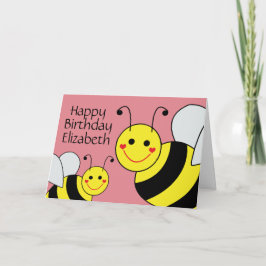Cartão Bumble Bee Feliz de Aniversário Rosa Personalizado