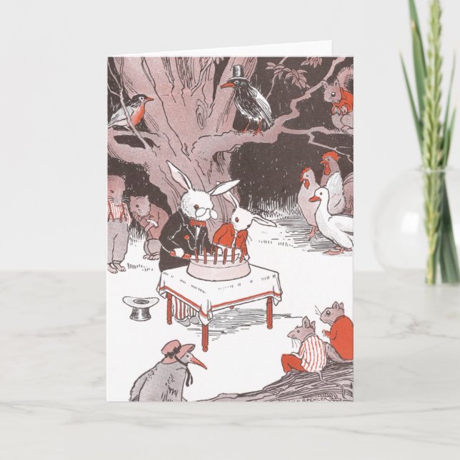 Cartão Bunny Cubra o Bolo de Aniversário (Frente)