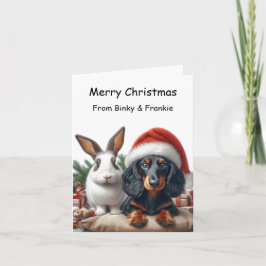 Cartão Bunny e Dachshund Natal