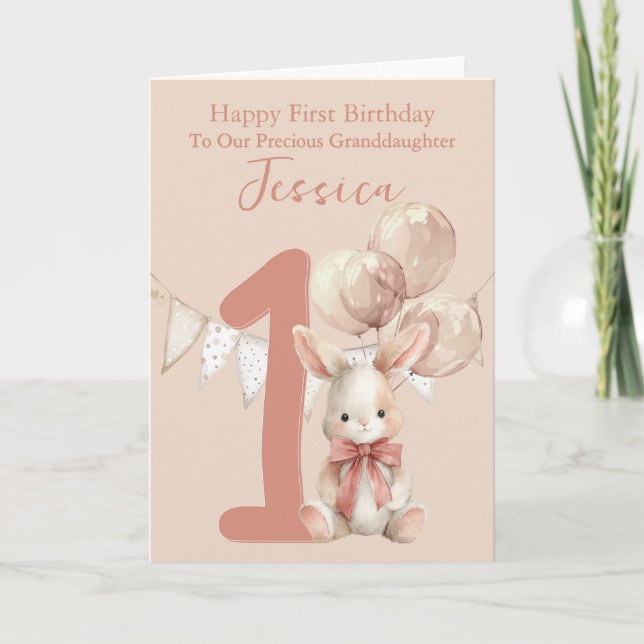 Cartão Bunny First Birthday  (Frente)