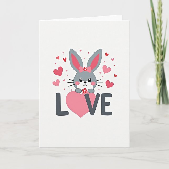Cartão Bunny Love Hearts Valentine Card (Frente)