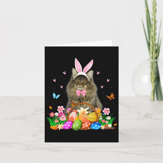 Cartão Bunny Maine Coon Cat Easter Illustration (Frente)