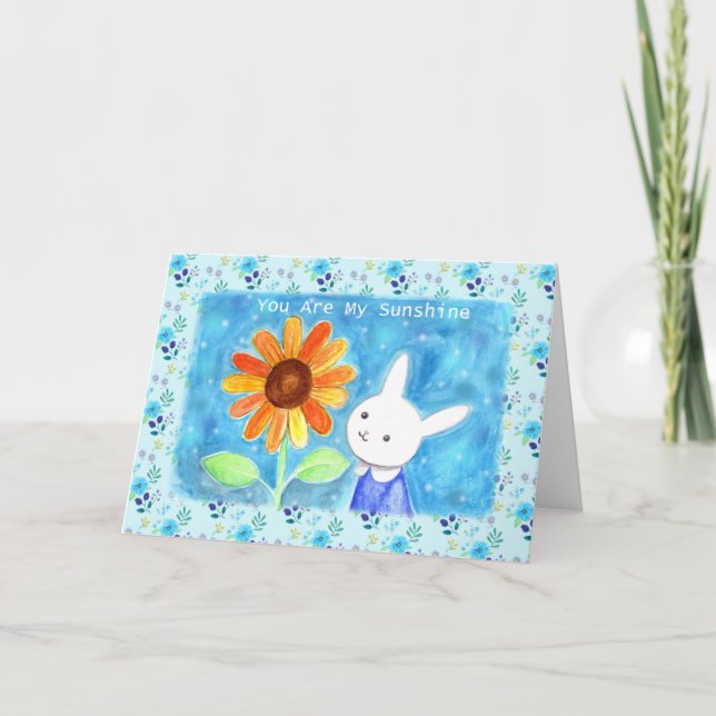 Cartão Bunny Rabbit Sunflower Você é meu amor ensolarado (Frente)