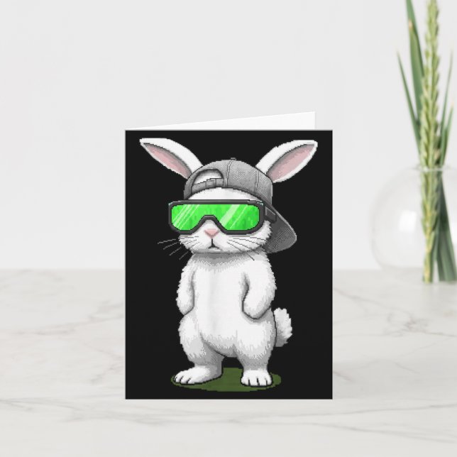 Cartão Bunny sunglasses cap cool rabbit pixel easter day (Frente)