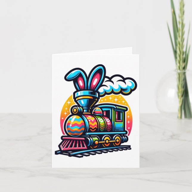 Cartão Bunny Train Railroad Easter Crianças De Ovos Toddl (Frente)