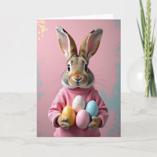 Cartão Bunny With Pastel Eggs Card (Frente)