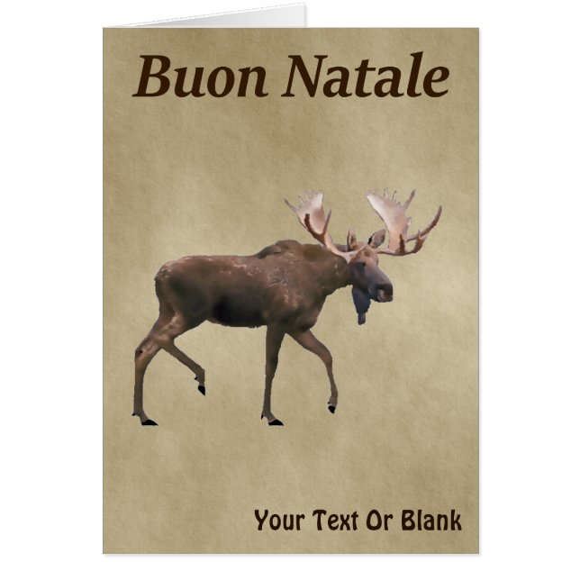 Cartão Buon Natale - Bull Moose On Old Paper (Frente)