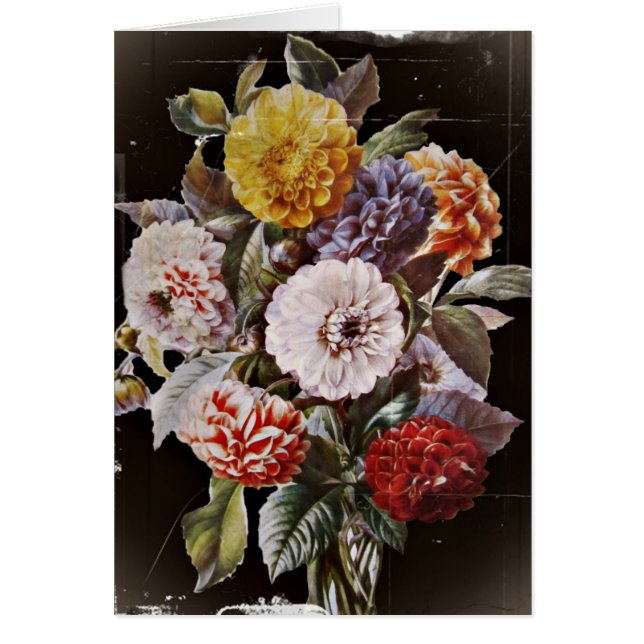 Cartão Buquê Antiquado Dahlias (Frente)