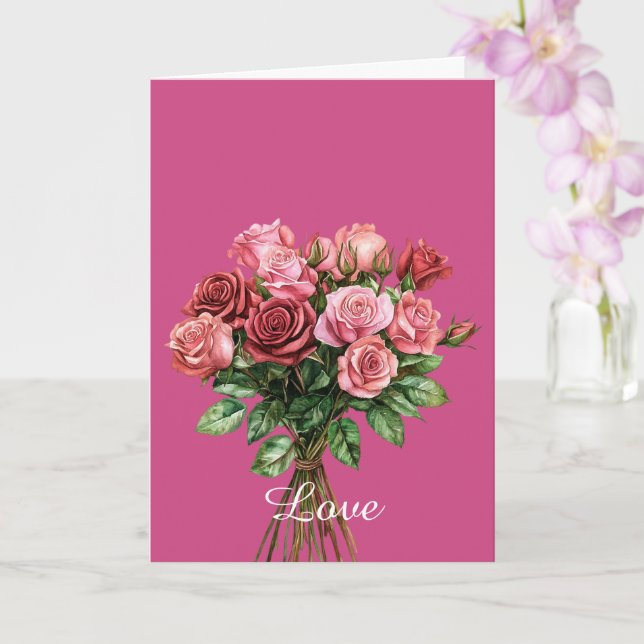 Cartão Buquê bonito de Rosas vermelhas rosa (Orquídea)