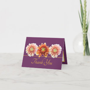 Cartão Buquê Chic de Dahlia Laranja Dourado Roxo Obrigado