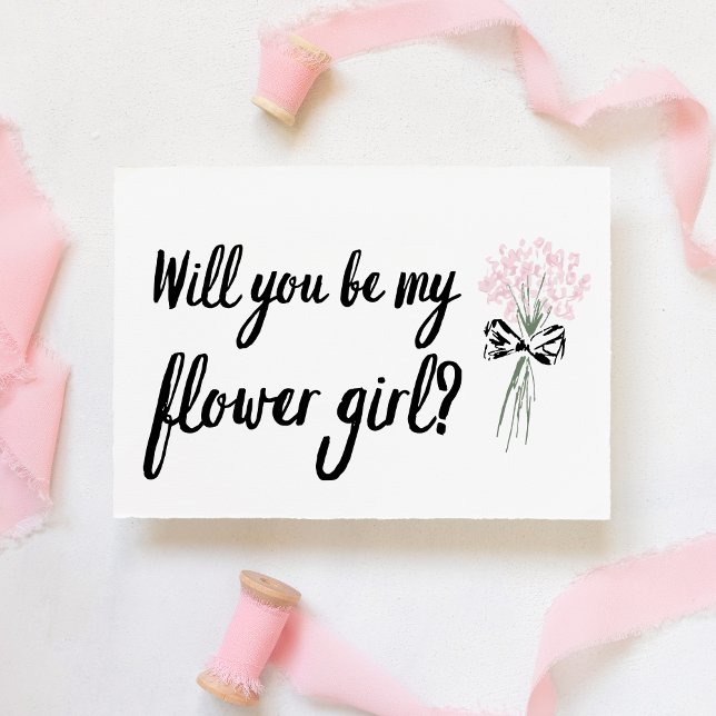 Cartão Buquê Chic, Você Será Minha Proposta De Menina Flo (Surprise your flower girl with this beautiful, hand-lettered card featuring a delicate bouquet.)