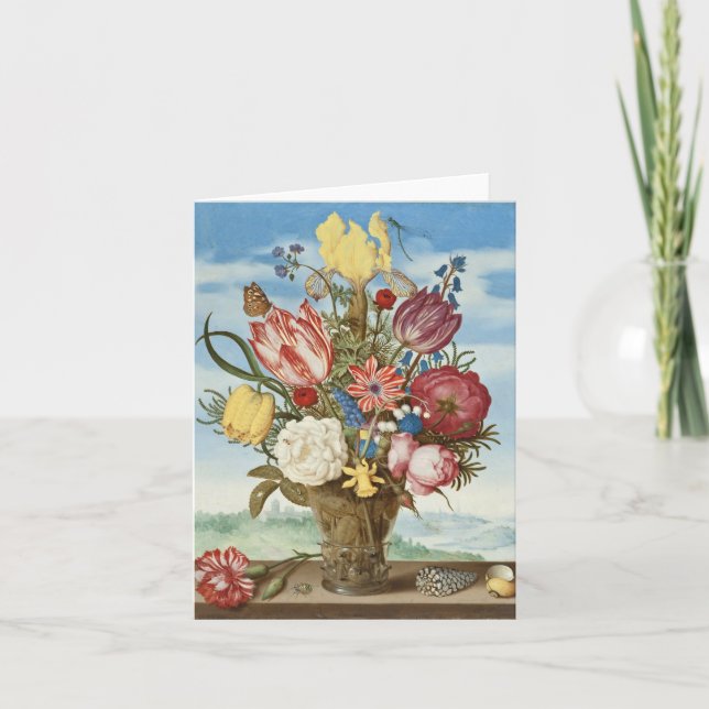 Cartão Buquê das flores em uma borda (Frente)