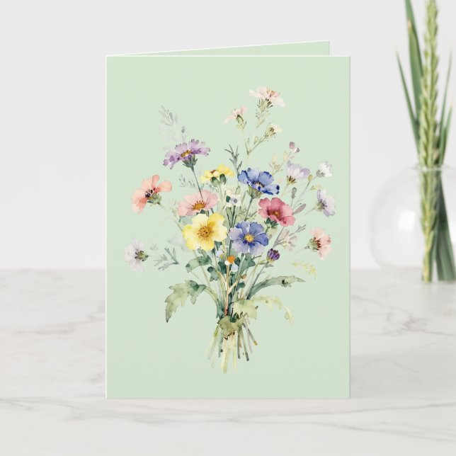 Cartão Buquê de Aquarela de Flores Silvestres  (Frente)