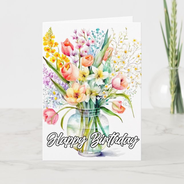 Cartão Buquê De Aquarelas De Flores (Frente)