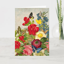 Cartão Buquê de Flor Vintage com Borboletas