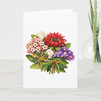 Cartão    Buquê de Flores Artesanais em Mídia Mista