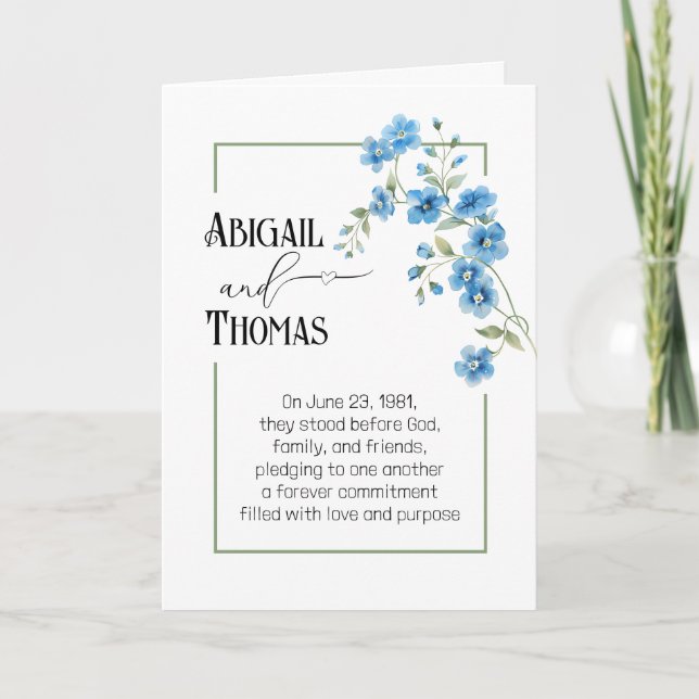 Cartão Buquê de Flores Azuis de Aniversário (Frente)