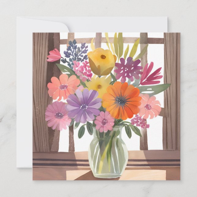 Cartão Buquê de Flores da Primavera | Aquarela Pastel Flo (Frente)