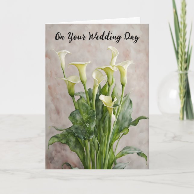 Cartão Buquê de Flores de Lírio Calla Casamento Parabéns  (Frente)