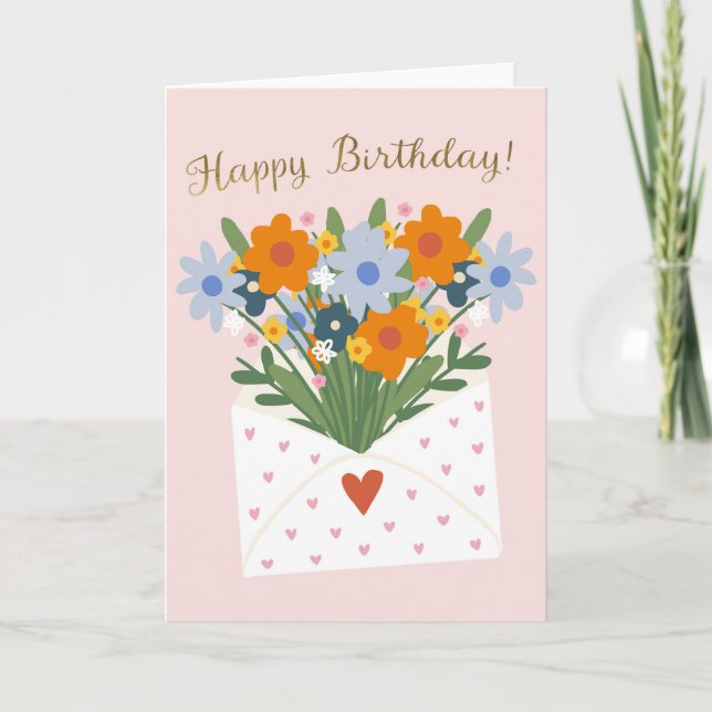 Cartão Buquê de Flores Feliz Aniversário para Ela Present (Frente)