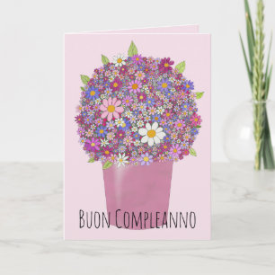 Cartão Buquê de flores rosa de aniversário italiano
