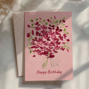 Cartão Buquê de Flores Silvestres Rosa em Aquarela de Ani