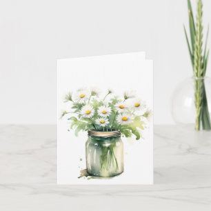 Cartão Buquê De Margarida De Aquarela Em Mason Jar