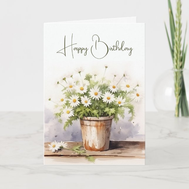 Cartão Buquê de Margaridas de Aniversário em Aquarela (Frente)