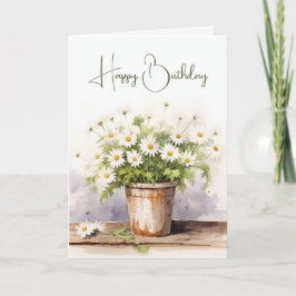 Cartão Buquê de Margaridas de Aniversário em Aquarela