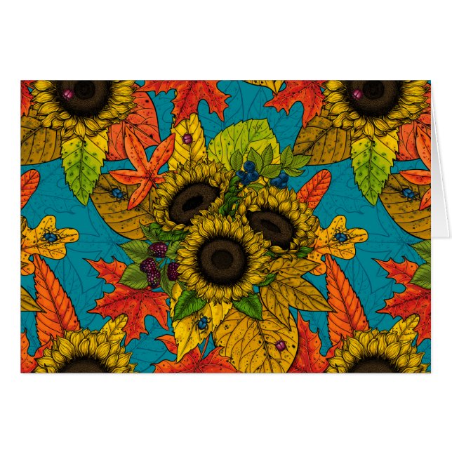 Cartão Buquê de outono em azul (Frente Horizontal)