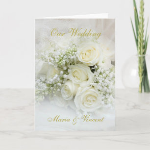 Cartão Buquê de rosas brancas elegantes Casamento
