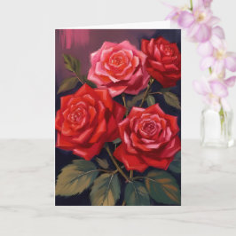Cartão Buquê de Rosas | Pintura em Aquarela Floral Vermel