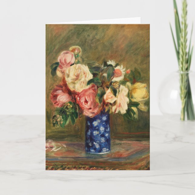 Cartão Buquê de Rosas por pintura impressionista do Renoi (Frente)