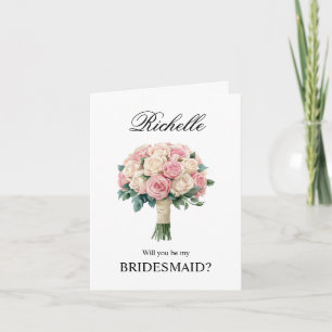 Cartão Buquê de Rosas Rosa e Branco Proposta de Dama de H