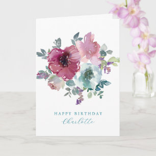 Cartão Buquê de Rosas Teal e Plum Personalizado de Aniver