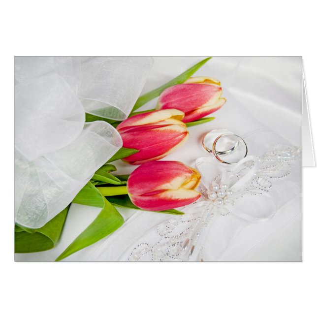 Cartão Buquê de Tulip de Casamento da primavera (Frente Horizontal)